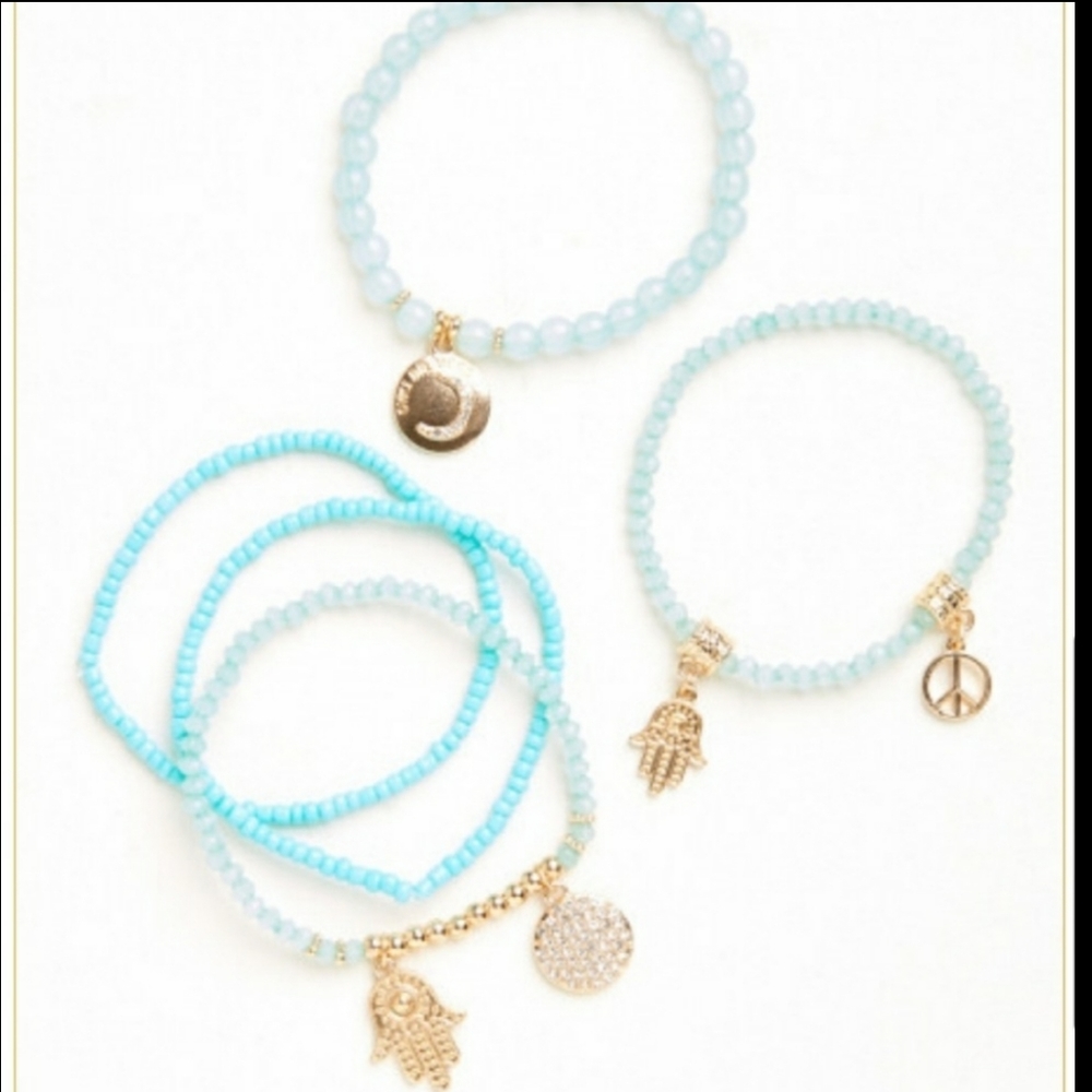 Beaded Gold and Turquoise Motif Bracelet 5 pc